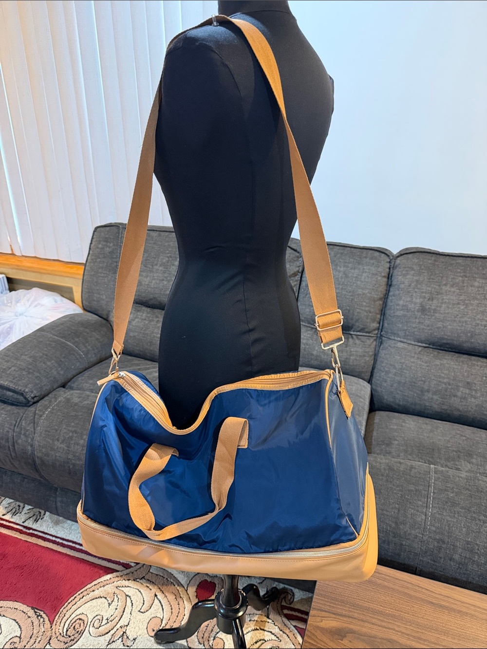DSW Weekender Travel Duffel Bag with Shoe Compartment Blue & brown